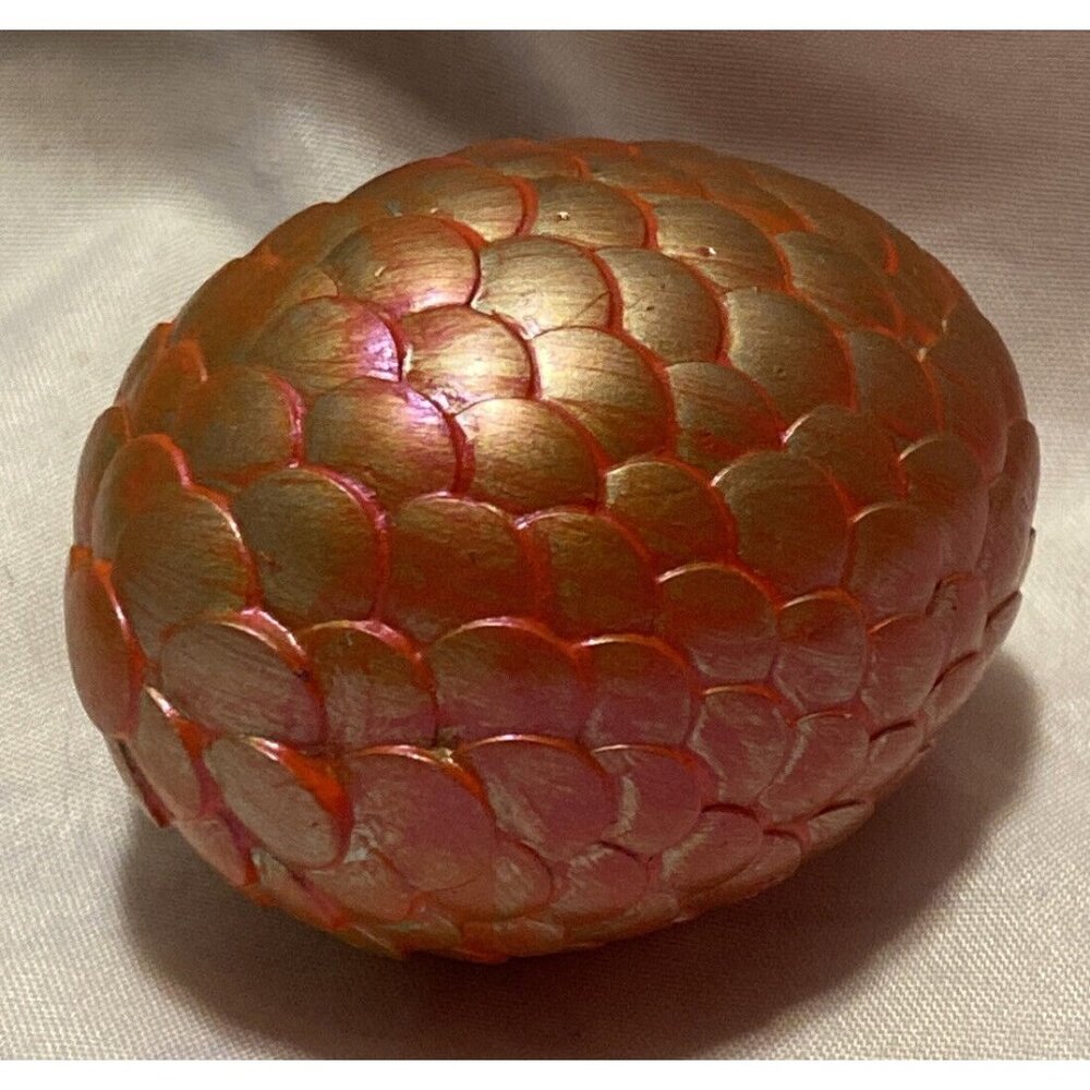 Handmade Orange Pink Iridescent Dragon Egg 2.5" Gold Metal Scales - Picture 9 of 9